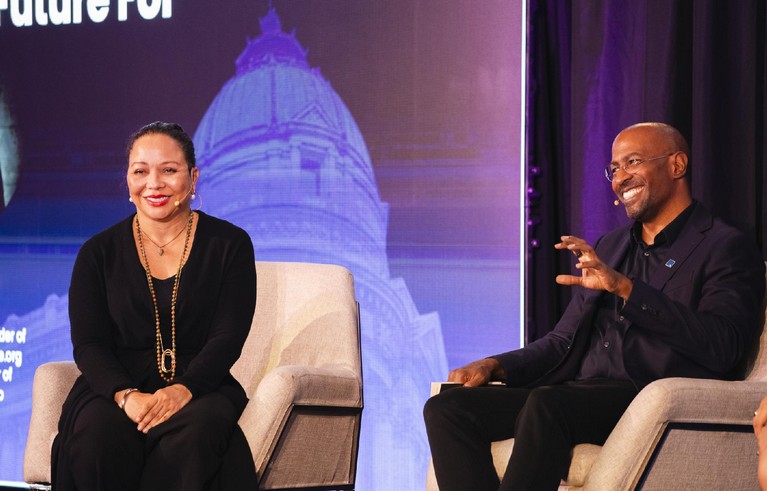 Two attendees in conversation at Human+Tech Week 2026